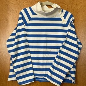 J. Crew striped sweatshirt w/ buttons up the mockneck collar. Blue & white. XL